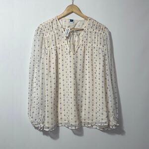 Old Navy White and Blue Boho Peasant Blouse women’s Size XL
